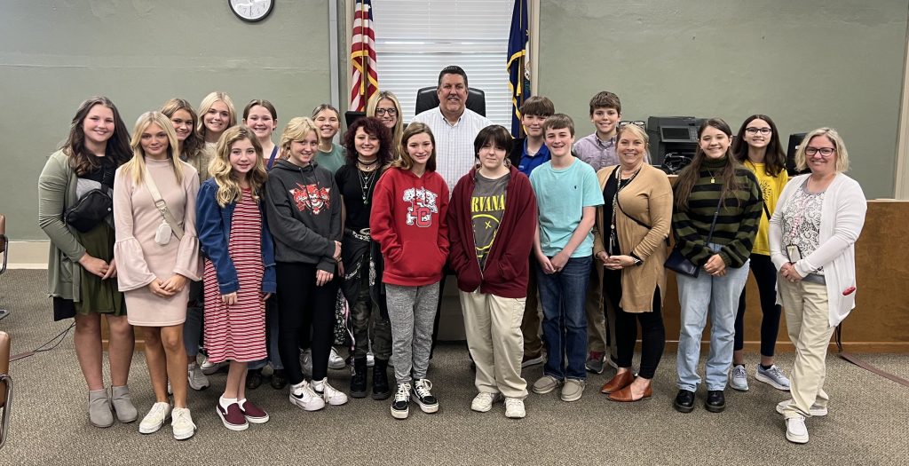 2023 Student Council with Judge Executive Scott Lindsey, after attending a Fiscal Court meeting (ECMS)